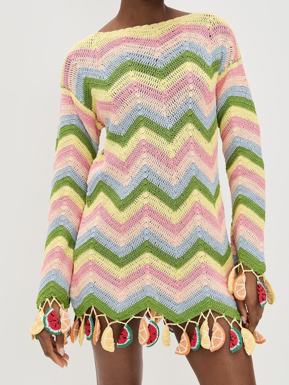 Celia B Dominica Pastel Chevron Crotchet Fruit Long Sleeve Dress
